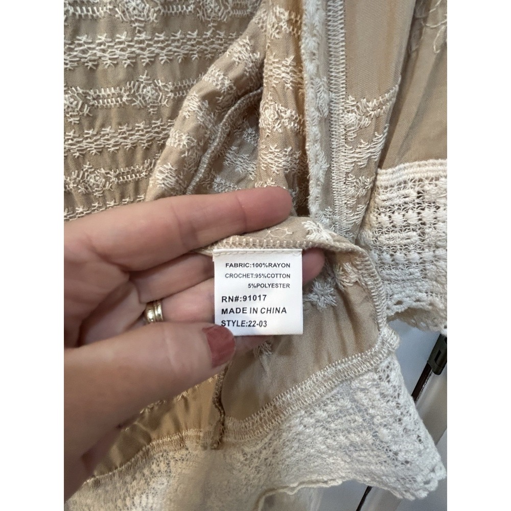 Solitaire Women Sz M Duster Kimono Black White Crochet Lace Embroidered Boho - Picture 9 of 10